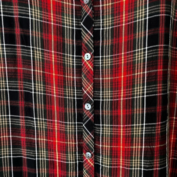 J JILL Button Down Long Sleeve Christmas Holiday Plaid Red Shirt Sz L - Picture 6 of 7